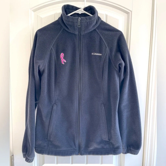 Columbia Black Fleece Jacket w/ Pink Breast Cancer Ribbon Women’s Size Medium - Picture 1 of 15